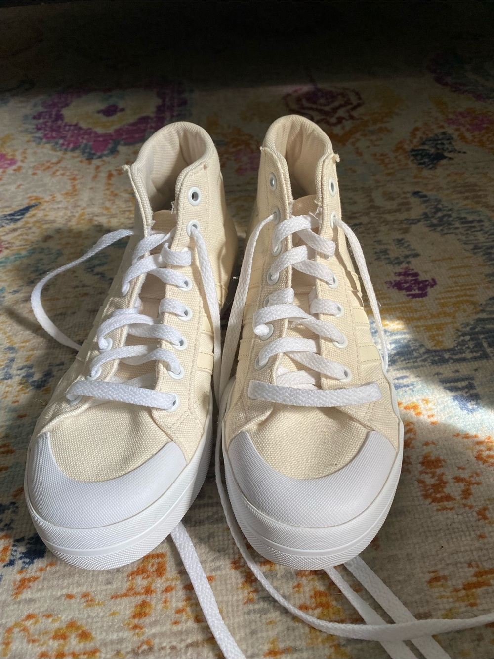 adidas Cream High-Top Canvas Sneakers with White Accents